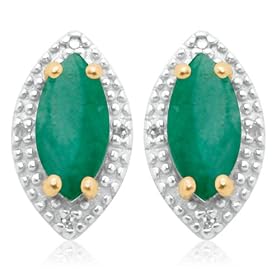 10k Yellow Gold Marquise Created Emerald and Diamond Earrings