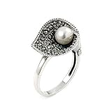 Marcasite And Pearl Flower Ring