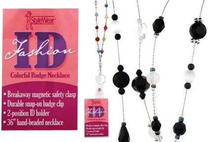 Black & White Fashion Id 36" Beaded Badge Holder Lanyard w/ Breakaway Neck