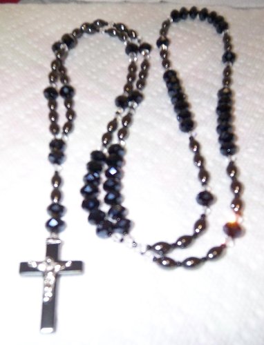 Black Rosary Swarovski Crystal Necklace, 6mm, 43 Inches