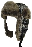 Plaid Trapper Faux Fur Warm Winter Bomber Hat with Ear Flaps Sherpa