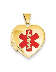 14k Yellow Gold Polished Enameled Heart-Shaped Medical Jewelry Locket
