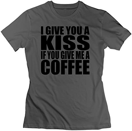 Off-the-record Chic I Give You A Kiss If You Give Me A Coffee Cotton T-shirt Medium Women Gray