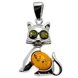 Baltic Multicolor Amber and Sterling Silver Small Cat Pendant