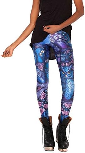 JARMEOS Women's Fashion Digital Print Blue Owl Elastic Tights Leggings