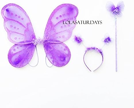 3 Pc Set Lavender Fairy Princess Butterfly Angel Costume Dress-up Wings Wand Headband