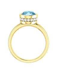18K Yellow Gold 10.00x8.00mm Oval Cut Aquamarine and Diamond Ring -- LIFETIME WARRANTY