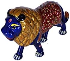 HD Techno Crafts Rajasthani Handicrafts Hand Made King of Jungle Antique Lion Show Piece With Golden Hairs - 5 inch