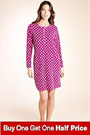 Long Sleeve Spot Print Fleece Nightshirt