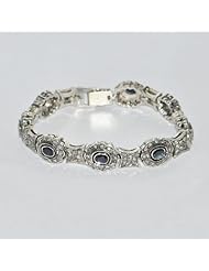 Blue Sapphire Gemstone Cz Bracelet Silver Gold Plated Vintage Victorian Jewelry