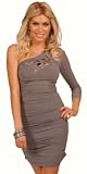 Long Sleeve One Shoulder Laser Cut Rhinestone Design Fitted Cocktail Party Dress