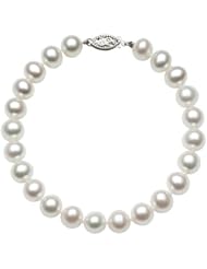 14K White Gold 9.5-10mm AA Quality White Freshwater Pearl Strand Bracelet, 8 Inch