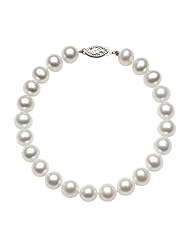 14K White Gold 10-10.5mm AAA+ Quality White Freshwater Pearl Strand Bracelet, 8 Inch