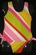 Girls 4-6X 1-Piece Swimsuit Tie Sides - Pink/Diagonal Multi