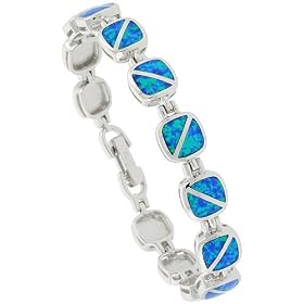 Synthetic Opal Square Link Bracelet in Sterling Silver by Sabrina Silver
