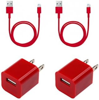 CBCell (TM) 2 x 2 Charger Set (2 X 3 Feet USB Data Cables and 2 X Wall Adapters) for Iphone 5, 5s, 6, 6 plus, 6s, 4th Gen Ipad, Ipad Air, Ipad Air 2, Ipad Mini 1/2/3. (red)
