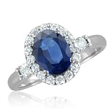 Sapphire Engagement Ring in 14k White Gold Halo Diamond Ring (G, SI1, 2.08 cttw), 8x6mm