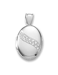 18k Premium Weight White Gold w/ Diamond Sash Oval Locket 3/4 inch x 1 inch in 18K