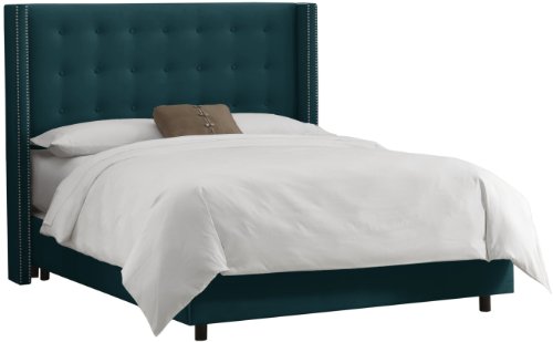 Skyline Furniture Nail Button Tufted Wingback King Bed in Velvet Peacock On Sale