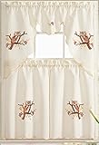 Owl 3 Piece Embroidered Kitchen Curtain Set (2 tiers & 1 swag valance) 36"