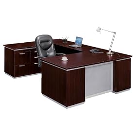 Mocha Personal File Credenza U Desk with Left Bridge Mocha Finish by DMI Furniture