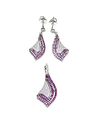 Micro Pave CZ Hand Set 925 Silver Earrings & Pendant Set