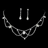 Silver Clear Rhinestone Bridal Necklace Earring Set