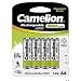 AA Rechargeable Ni-Cd / NiCad Battery (Standard Nickle Cadmium Battery) 1.2V 1000mAh 4Pc-Pack. NI-Cd Battery is Used in Low Drain Electronic, Perfect for Outdoor Solar Products. Use up to 3 Years. Camelion Brand