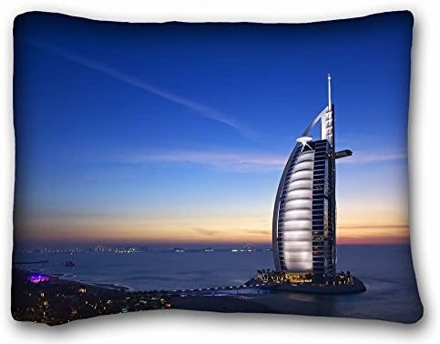 Custom Cotton & Polyester Soft ( City burj al arab hotel dubai uae images sky sea ) Pillowcase Standard Size 20"X26" Design Pillow Case Cover suitable for Queen-bed