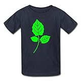 Bingo Girls Green Leafs Cotton Round Tee Navy XL