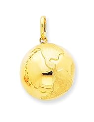 14K Yellow Gold Globe Charm Pendant 24.5mmx16mm
