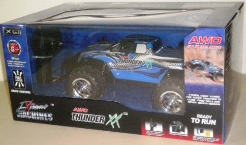 Extreme Machines AWD Thunder XX Blue Radio Control Car Gun Type Controller Battery & Charger