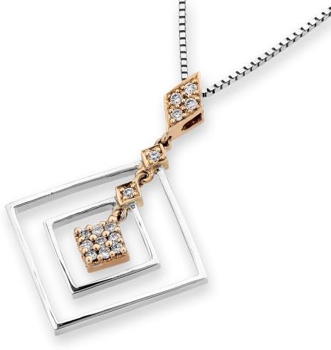 18K Rose White Gold Bricks Diamond Pendant w/Silver Chain (0.1ct,G-H Color,SI1-SI2 Clarity)