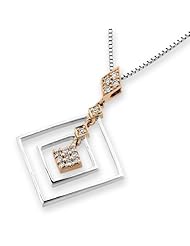 (X1000Diamond) 18K/750 Rose White Gold (2 Tones) Geometric Pave Setting Diamond Pendant w/Sterling Silver Chain (0.1 cttw, G-H Color, VS2-SI1 Clarity)