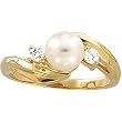 14K Yellow Gold Akoya Cultured Pearl and Diamond Ring - 6.50mm