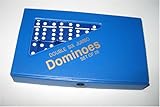 Domino Game Set Double Six Set 28 Jumbo Size Blue Vinyl Case with Blue Tiles