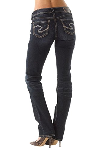 Silver Jeans Women Suki Mid Rise Baby Boot Curvy Fit Stretch in Dark Blue