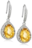 14k White Gold Pear Shaped Citrine and Pave Diamond Earrings