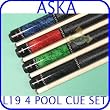 Billiard Pool Cue Stick Set Aska L19 4 pool cue sticks