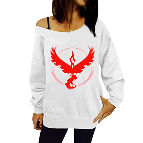Kriscate Women's Casual Pokemon Go Print Off Shoulder Hoody Sweater Sweatshirt
