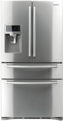 Samsung RF4287HAWP 28 cu ft French Door Refrigerator with 5 Spill Proof Glass Shelves Twin Cooling Plus System Surround Air Flow FlexZone Drawer Counter Height Design and External IceWater Dispenser: White