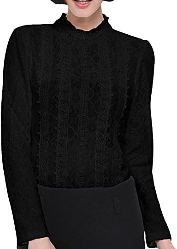 SUUTGM Women's Elegant Solid Color Thicken Warm Lace Long Sleeves Top Blouse