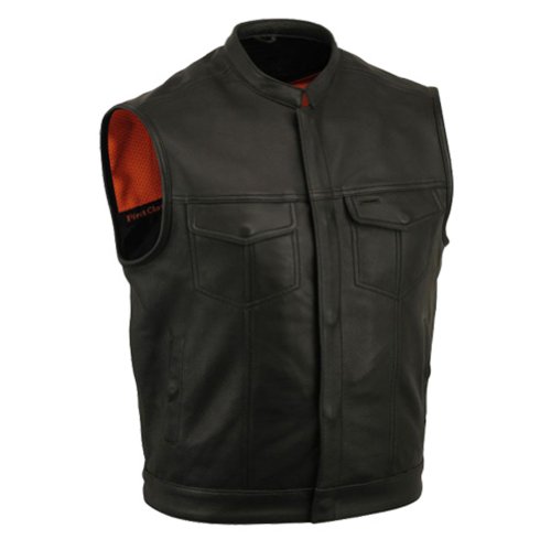 Sons of Anarchy Style Motorcycle Vest With Concealed Gun Pockets & Single Back Panel - Black, 2X On Sale