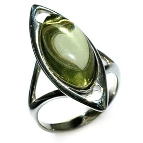 Sterling Silver Caribbean Amber Marquise-Shaped Ring