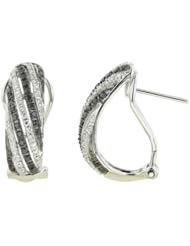 14K White Gold 0.66ct Alternating Slants Black Diamond Huggie Earrings