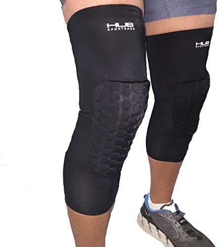 Padded Compression Knee Sleeves with HyperHex Technology (One Pair, Black) Kids and Adult Sizes-Ships with a FREE SPORT SACKPACK (Youth Large)