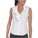 KennethColeWomen'sSleevelessRuffleFrontBlouse,UltraWhite,12