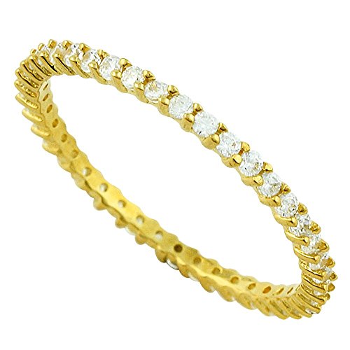 Yellow Gold-Tone Plated Stackable Eternity Ring Cubic Sterling Silver 925 (Sizes 3-15)