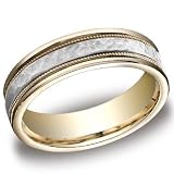Mens 6MM Solid Platinum 950 & 18K Yellow Gold Hammered Flat Wedding Ring Band