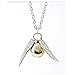 Harry Potter Golden Snitch the Deathly Hallows Wing Charm Gold Ball Pendant Chain Necklace 50CM